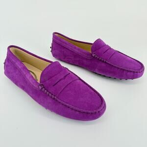 Tod’s Gommini Purple Suede Loafers Size 7.5 EU 38 Womens Driving Flats Italy New